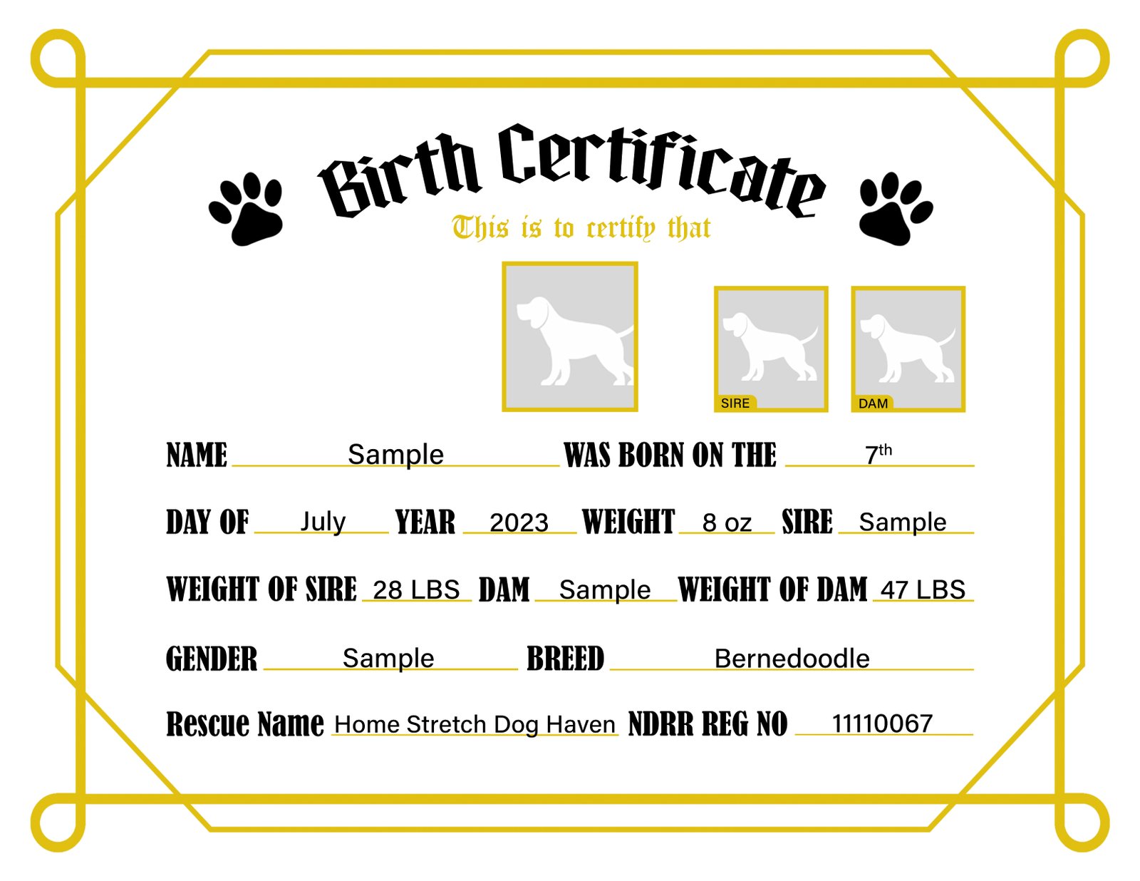 Pet Birth Certificate